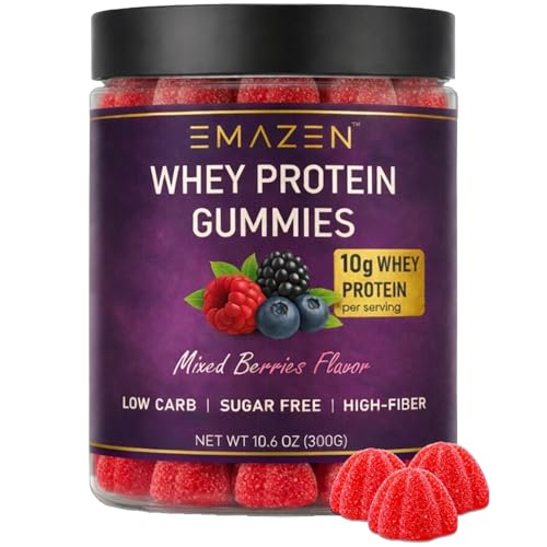 EMAZEN Whey Protein Gummies Sugar Free Low Carb Keto Snacks | High Protein Bars Alternative & Healthy Snacks | Low Calorie Gummy Candy Mixed Berries Flavor | 10g per Serving