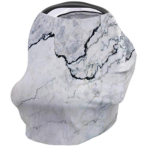 Image of Nursing Cover Breastfeeding Scarf,Black White Marble Baby Car Seat Covers for Newborns,Multi-use Cover Ups for Stroller High Chair Shopping Cart