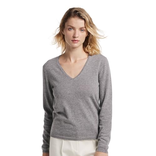 Image of EURKEA Women's V Neck 100% Cashmere Sweater, Long Sleeve Pullover, Winter Top for Women, Gifts Ready