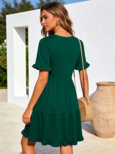 Image of Berydress Womens Summer Dresses 2026 Short Sleeve Babydoll Mini Sun Dress | V Neck Sundress with Pockets, Flowy Tiered Ruffle Hemline, Casual Wear, Boho Beach Vacation, Going Out, Wedding Guest