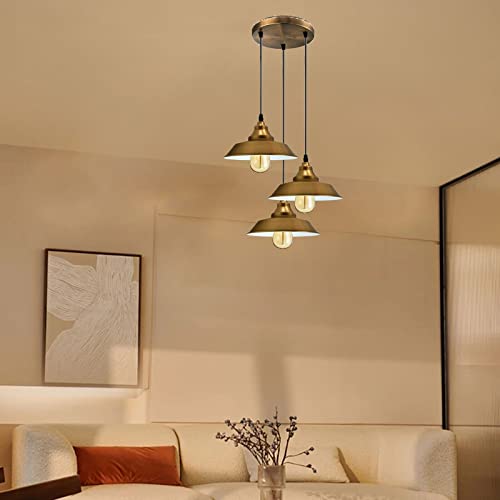 LEDSone 3 Lights Vintage Pendant Light, E27 Yellow Brass Metal Hanging Lights