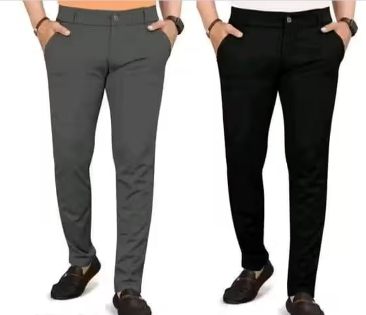 Formal and Casual Trouser for Men, Lycra Cotton Blend, Grey and Black-picture-17