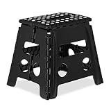 Relaxdays Tabouret Pliable, 1 Marche, Jusqu’à 120 kg, Plastique antidérapant, escabeau Cuisine, 32,5 cm de Haut, Noir