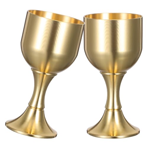 KICHOUSE Copa de Latón Pequeña de 50g Tallo Alto Juego de 2 Copas Ceremoniales para Boda Comunión y Banquetes Cáliz Metálico Vintage para Agua Sagrada y Vino
