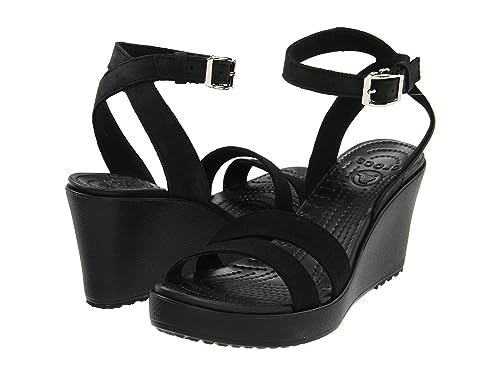 Crocs Women's Leigh Wedge Sandal,Black,8 M US