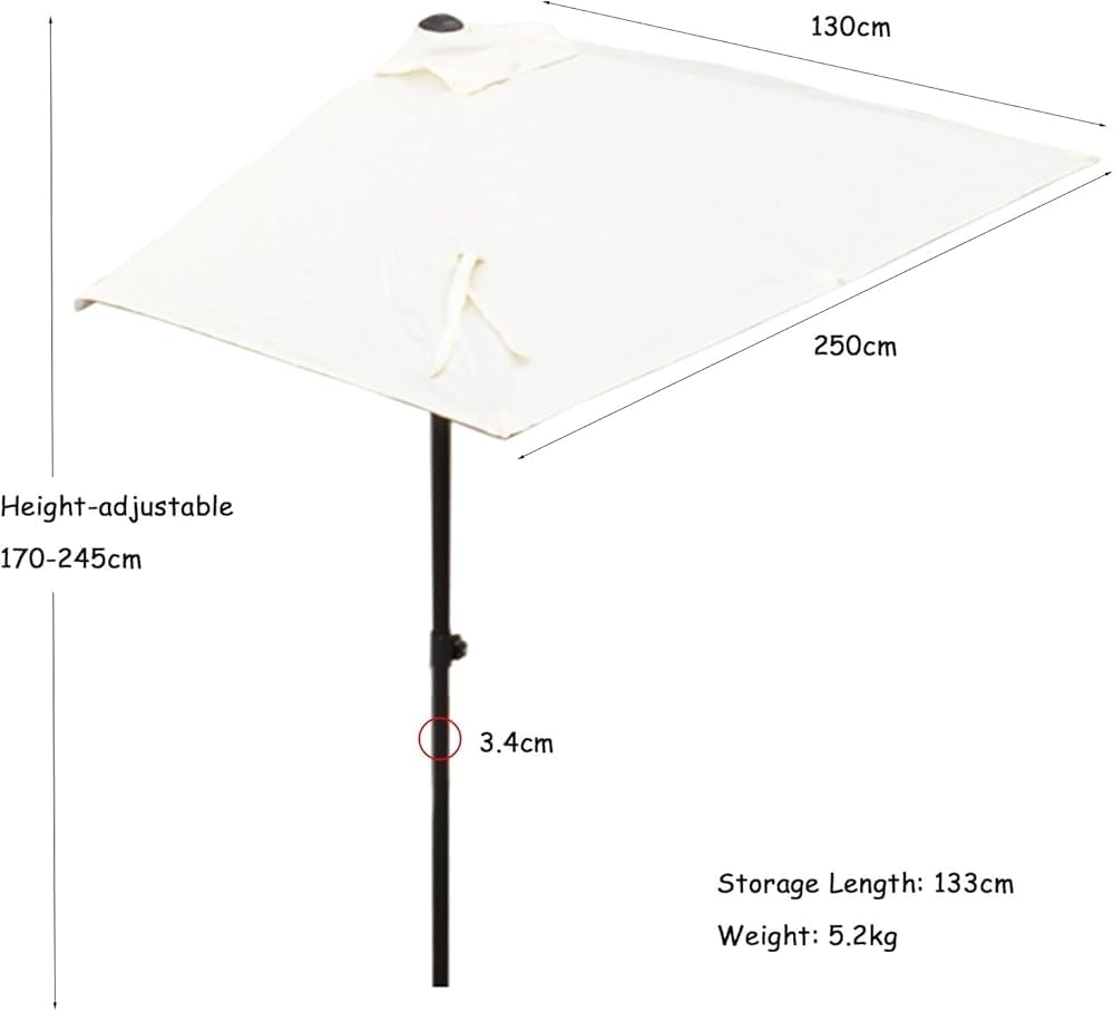 Prostokątny parasol tarasowy z 5 żebrami i stalowym drążkiem, przenośny półparasole na zewnątrz, odporny na słońce, wodoodporny parasol ogrodowy, duży, poliester, do ogrodu, na podwórko, balkon,