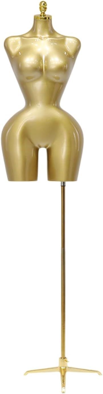プラスサイズの女性用マネキントルソー、ふっくらとしたドレスフォーム、ゴールドメタルスタンドと三角形の台座付き、洋服ディスプレイモデル
