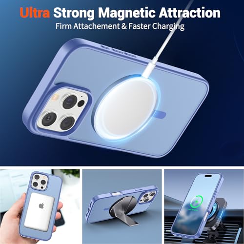 Image of SUPFINE Magnetic for iPhone 16 Pro Case (Compatible with MagSafe) (Military Grade Drop Protection) Slim Translucent Matte Shockproof with Anti-Fingerprint Phone Case,Blue Purple
