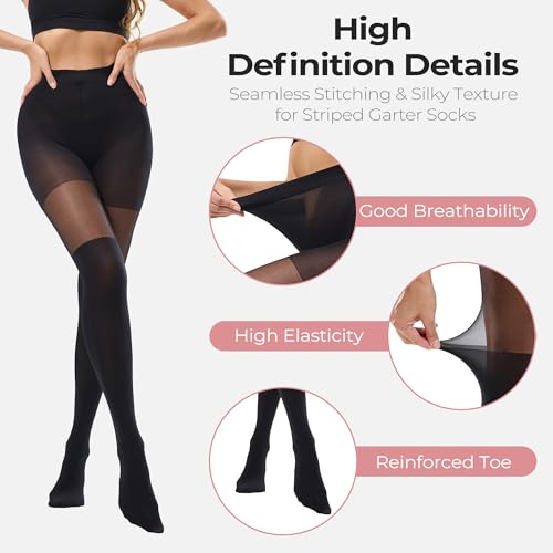 Faux Thigh High Tights for Women - Gothic Leggings with Mock Suspender, Over Knee Goth Stockings4