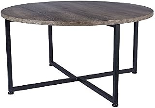 Household Essentials Grey Top Black Frame Ashwood Round Coffee Table