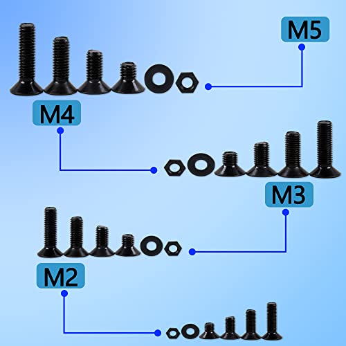Image of newlng M2 M3 M4 M5 Screws Assortment Kit 1065pcs Bolts and Nuts Washers Sets 10.9 Carbon Steel Metric Black Flat Head Socket Head Countersunk Head Machine Screw Bolt with Spanner for Home Industrial