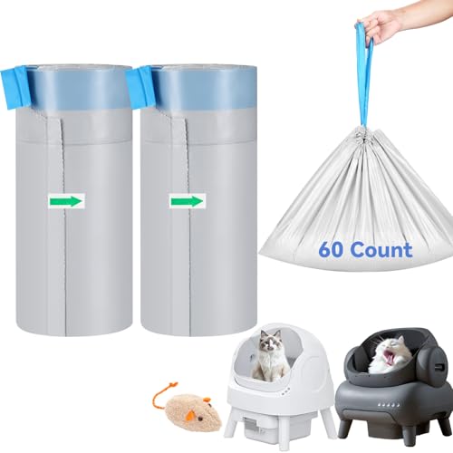 Image of 60 Count Automatic Cat Litter Box Liners Bags Compatible with NeakasaM1 Petpivot Autoscooper 11 /12 and Similar Open-Top Self-Cleaning Cat Litter Box, Drawstring Handle Heavy Duty Leak-proof, 27*13in