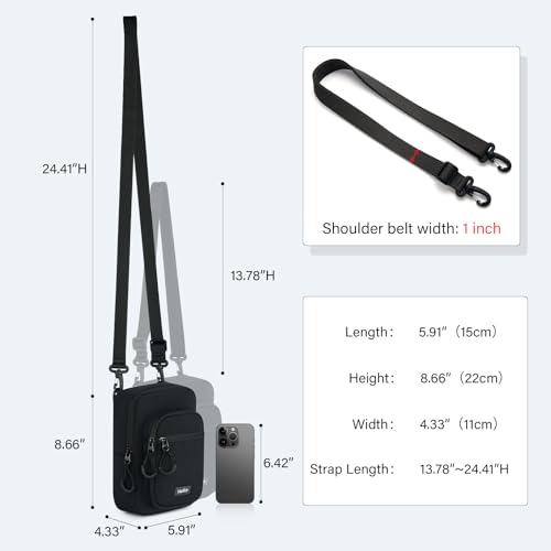 HanTrip Durable Crossbody Bag for Men and Women, Adjustable Shoulder Sling Bag with Multiple Zipper Pockets, Convertible Unisex Daypack (Black) — view 3