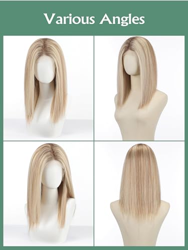Image of 13 * 4 HD Glueless Human Hair Ombre Mixed Blonde Lace Front Wigs for White Women Straight Wig Pre Plucked 180% Density Transparent (16inch)