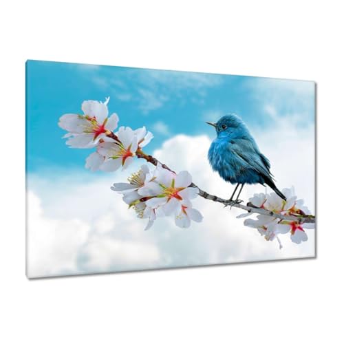 Décoration murale grand format 120x80 cm : peinture imprimée oiseau et fleurs