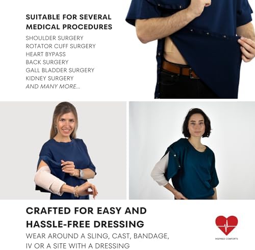 Inspired Comforts Unisex Right Shoulder & Side Access Post Surgery & Rehab Snap Shirt