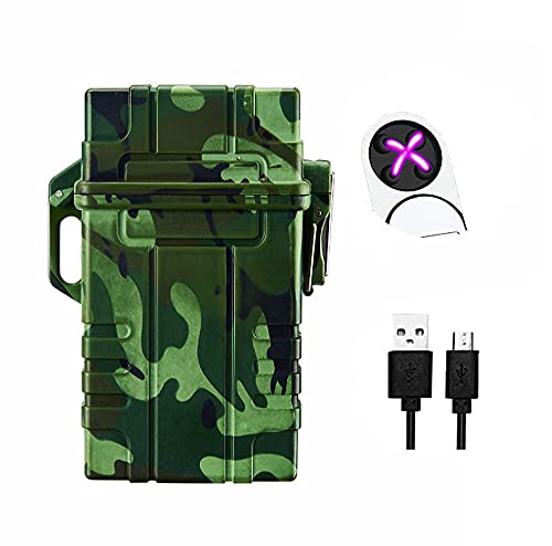 Waterproof Cigarette Case with Dual Arc Lighter USB Rechargeable,Airtight Cigarette Dry Box with Flameless Waterproof,Hard Cigarette Case Protects Cigarettes from Rain and Water,for Outdoor Adventures