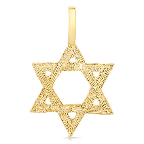 Ioka 14K Yellow Gold Star of David Charm Pendant with 0.9mm Wheat Chain Necklace4