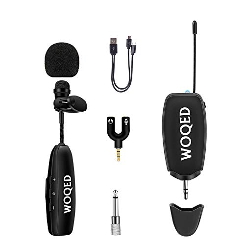 Wireless Lavalier Microphone, WOQED Wireless Lapel Microphone for Computer, Instrument Microphone, Adjustable Frequency, Easy to Carry, for Phone, Ipad, Camera, Speaker, Saxophones, Trumpets