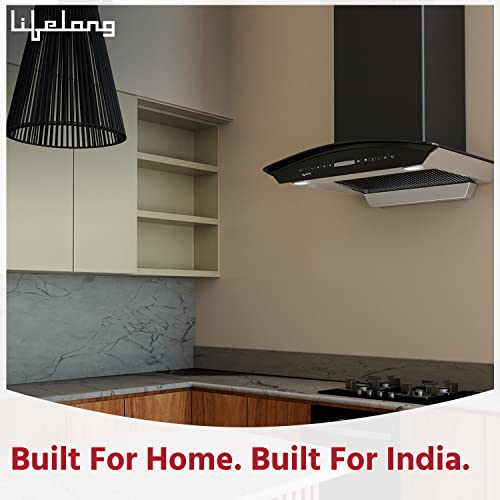 Image of Lifelong Filterless Auto Cleaning Kitchen Chimney with Music Playback | 1400 m3 /hr Suction | Radio & Bluetooth Connectivity | Touch + Motion Sensor | Dual LED Light | Curve-Shape (60cm, Black)