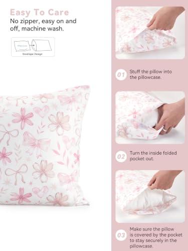 Image of TILLYOU Toddler Pillowcases 13 x 18 Travel Pillow Case 2 Pack, Kids Pillowcases Machine Washable with Envelope Closure, Pink Flower&Butterfly