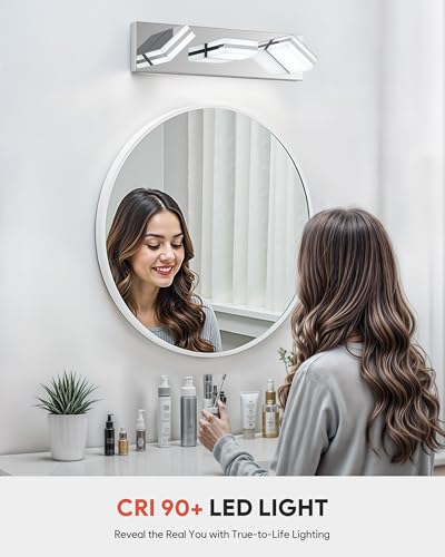 Image of VONLUCE Bathroom Vanity Light Fixture, 3-Light Modern LED Vanity Lights, 3CCT Adjustable Bathroom Light with Memory Function Rotatable Shades, 18 inch Wall Lighting Fixture Over Mirror, Chrome