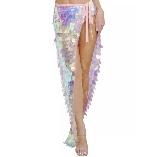 OhMill Women's Mermaid Sparkling Sequins Belly Dance Skirt Triangle Hip Scarf Waist Wrap Belly Dance Costume