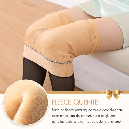 Meia calça térmica translúcida feminina, Inverno preta semitransparente leggings, Conforto com forro