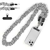 [Shirizu] スマホショルダーストラップ 首掛け/肩掛け/斜め掛け 可愛い フリル肩掛けストラップ 360°回転金具付き 長さ調整可能 ドローストリングデザイン 携帯ストラップ ショルダーベルト タグパッチ1枚入り ネックストラップ バッグのショルダーストラップ 紛失/盗難/落下防止 取付簡単(Cライトグレー)