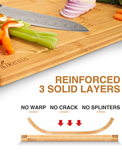 Bamboo Cutting Board, 3-Piece Kitchen Chopping Board With Juice Groove And Handles Heavy Duty Serving Tray Wood Butcher Block And Wooden Carving Board,Large,Kikcoin #TOP4
