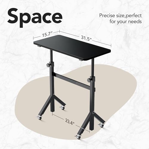 Image of HUANUO 32'' Small Standing Desk Adjustable Heigh, Mobile Stand Up Desk with Wheels, Portable Rolling Desks for Walking Pad and Treadmill, Computer Laptop Desks for Home Office Space