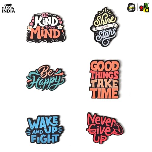 Image of GKD Wooden Motivational Quotes Fridge Magnet - Positive Quote Decor for Fridge, Office, Study Desk | Gift for Students, Friends & Colleagues Pack of 6 (Motivational Quotes)