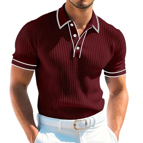 Polo ajustado para hombres de golf de manga corta con cuello y botones miniatura 1