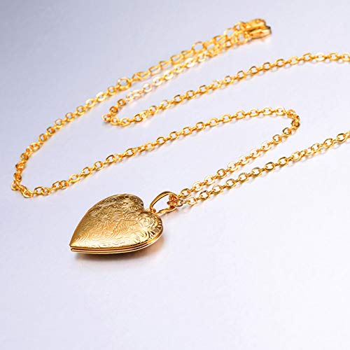 U7 Gold Plated Copper Locket Necklace For Women Girls Link Chain Heart Photo Locket Pendant #TOP2