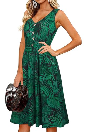 II ININ Women's Summer Midi Sundress V Neck Sleeveless Button Floral Beach Vacation Tank Dress Pockets(Floral-Z04,L)