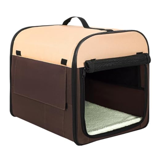 犬猫用多?景ポータブルペットケージ 折りたたみ軽量設計 ハンドル付き + 車用対応 屋内外・旅行・避難兼用(小型〜中型犬・猫専用) (ブラウン)