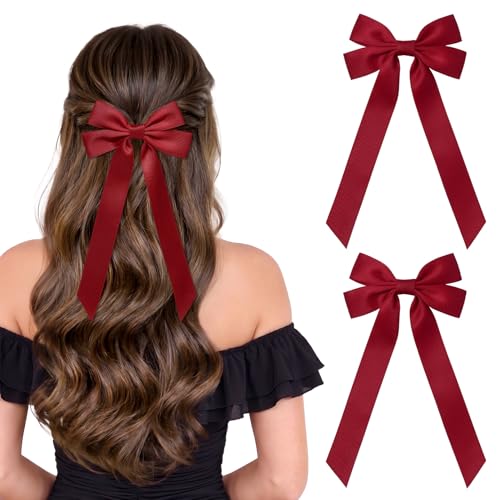 2PCS Pink Hair Bows, Large Ribbon Bow Hair Clips for Girls Women Cute Ponytail Holder Accessories for Toddlers Kids Teens