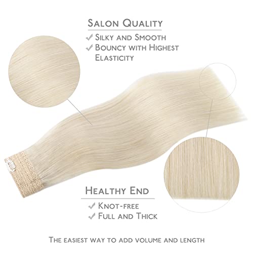 Image of WENNALIFE Wire Hair Extensions Real Human Hair 18 inch 95g Platinum Blonde Remy Hair Invisible Transparent Wire Straight Reusable Natural Easy to Apply Reusable Extensiones De Cabello Humano