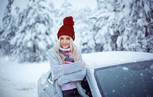 Image of SYGA Winter Beanie Hat for Women Warm Thick Cotton Lining Knit Bobble Pom Pom Skull Cap Fleece Lined Warm Cap Outdoor Sports Hat for Ladies Women Girl Free Size