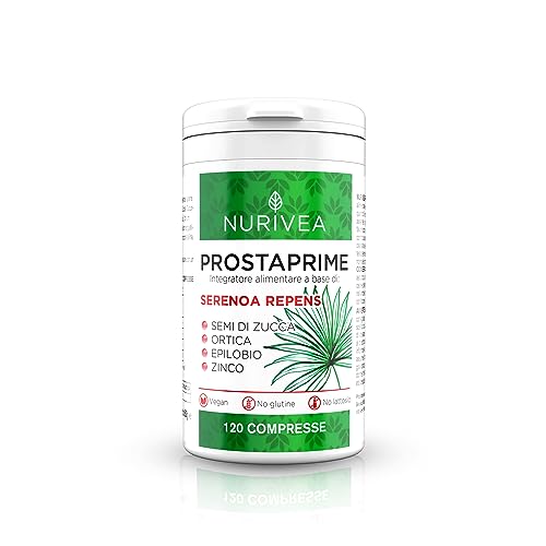 NURIVEA Serenoa Repens per la Prostata Integratori Saw Palmetto 360 Mg con Zinco Estratto di Ortica Epilobio Semi di Zucca 120 Compresse Made in Italy