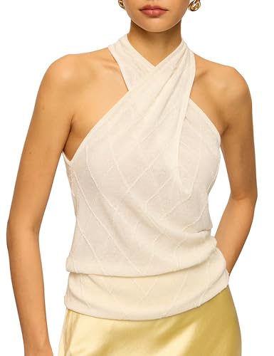 Women's Halter Cross Over Collar Tank Top Casual Blouse Loose Shirts Knit Vest Sleeveless Sweater