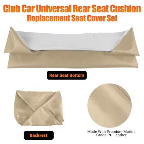 Image of Golf Cart Rear Seat Covers Staple On Replacement for Aftermarket Rear Seat, Beige Leather