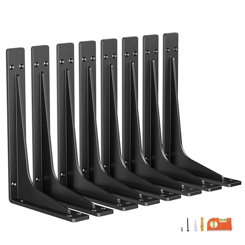 NEODROP 8 Inch Heavy Duty Shelf Brackets, Premium Metal Wall Bracket for Mantel, Countertop Support, Garage Storage Shelves | High Strength Corner Brace | 8-Pack Floating Shelf Hardware