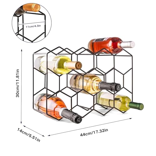 ليند رف مشروبات لسطح الطاولة - 14 زجاجة قائم بذاته عصري معدني اسود صغير - حامل مشروبات لسطح الطاولة من 3 طبقات للخزانة والمخزن وتخزين زجاجات النبيذ - لا يتطلب التجميع