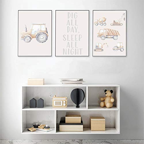 Toile tracteur aquarelle, le cadeau de naissance idéal pour chambre de garçon