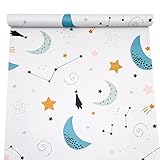 Yifasy Drawer Shelf Liner Moon Stars Self-Adhesive Furniture Inner Lining Paper Sheet Removable Kids Wallpaper Roll 118x18 Inch