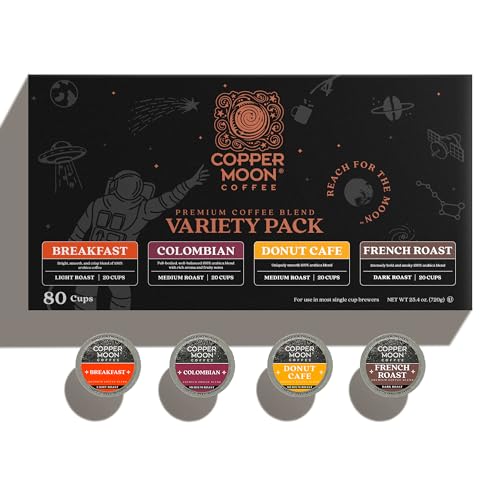 Copper Moon Single Serve Coffee Pods For Keurig K-Cup Brewers, Light Medium & Dark Roast, Variety Pack, 80 Count