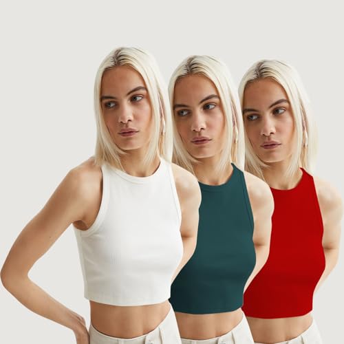 Image of KERI PERRY Tops for Women Crop Top for Women's Tank Activewear Tee Sports Western Casual Cotton Camisole Pack of 3 Combo