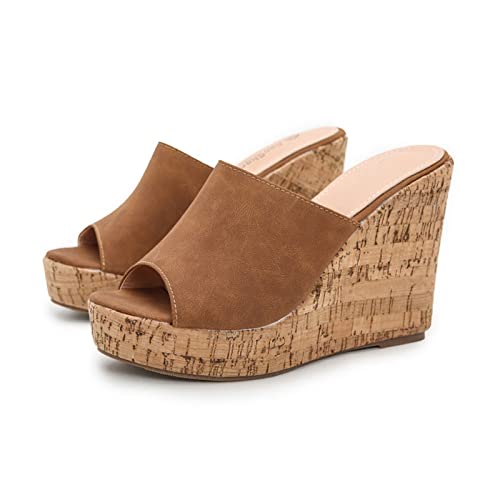 PURCHAWEE Women's Slip On Wedge Sandals Mules Summer Casual Comfortable Open Toe Platform Cork Wedges Slides Beach Shoes2