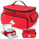 Sac de premiers secours vide avec 14 compartiments pour pharmacie à domicile, organisateur médical, soins à domicile, médicaments, événement d'urgence, sac de médecin pour médecin généraliste (rouge)